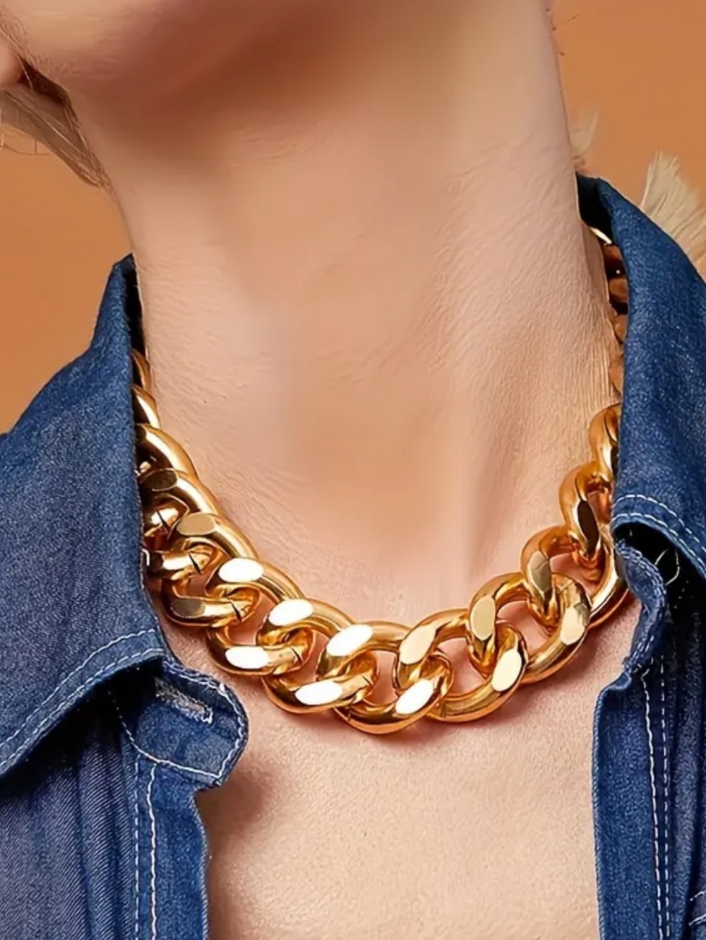 Gold Cuban Link Chain Statement Necklace; Adjustable 16.5” + 2" Extender; NWOT